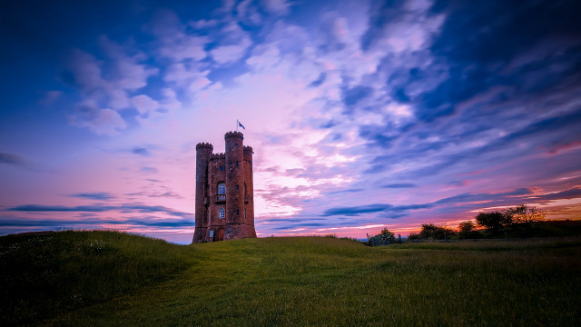 Tower green field sunset clouds free wallpaper - medium preview image