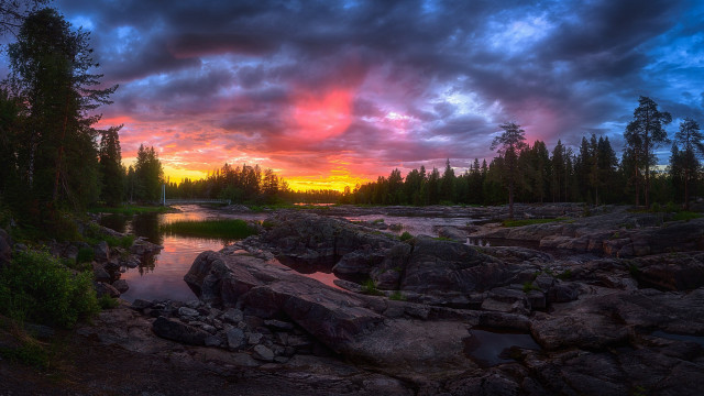 Sunset river rocks trees clouds #2 free wallpaper - medium preview image