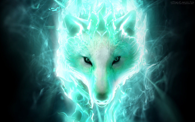 Glowing green wolf blue eyes free wallpaper - medium preview image