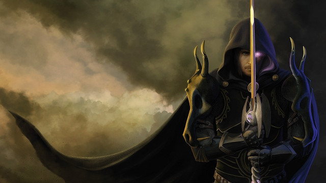 Man hooded suit sword dragon free wallpaper - medium preview image