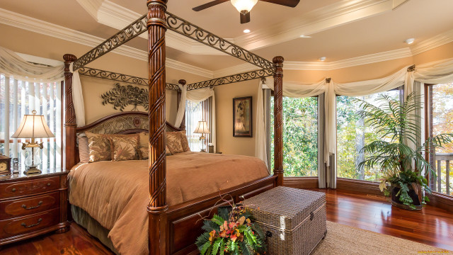Canopy bedroom large window trees free wallpaper - medium preview image