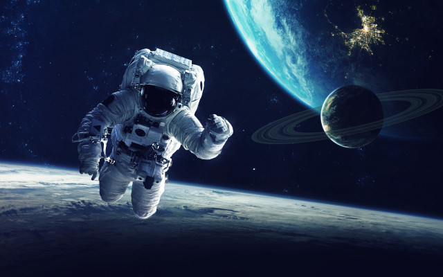 Astronaut space planet ring background free wallpaper - medium preview image