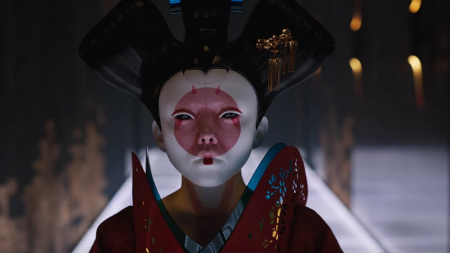 Geisha redface cyberpunk mask blurry free wallpaper - medium preview image