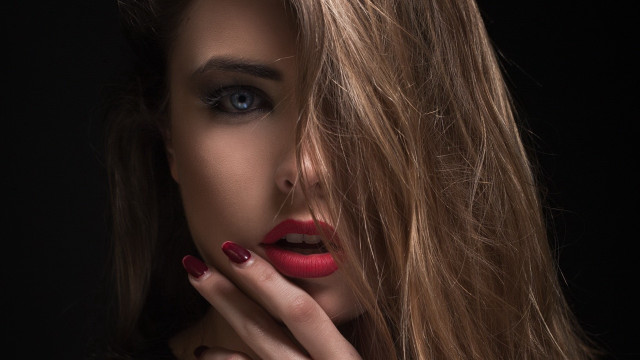 Red lipstick red manicure black free wallpaper - medium preview image