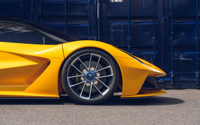 Yellow sports car blue container free wallpaper - medium preview image