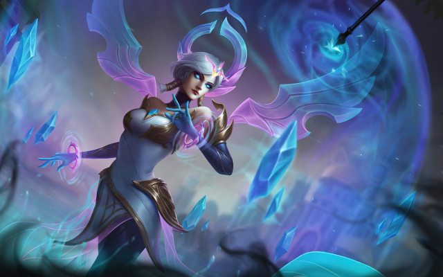 Woman white sword blue background free wallpaper - medium preview image