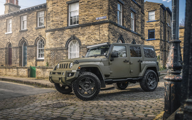 Jeep brick building cobblestone street free wallpaper - medium preview image