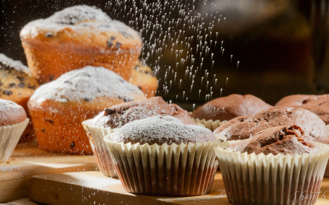 Muffins powdered sugar chocolate sprinkles free wallpaper - medium preview image