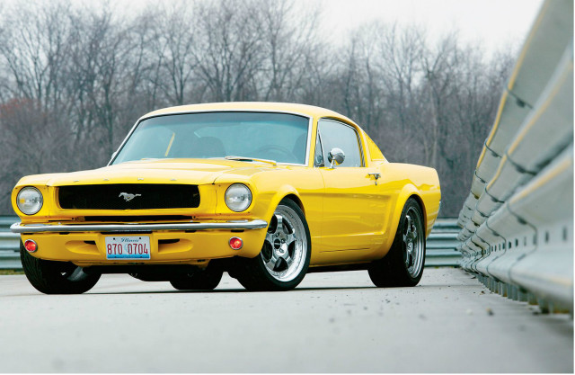 Yellow mustang bridge trees sky free wallpaper - medium preview image