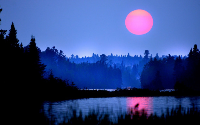 Sunset lake trees moon magic free wallpaper - medium preview image