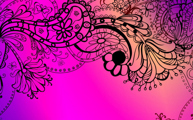 Purple pink floral pattern black free wallpaper - medium preview image