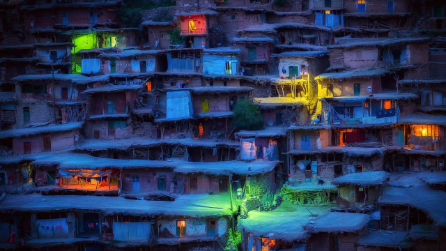 Cityscape night snow lights reflection free wallpaper - medium preview image