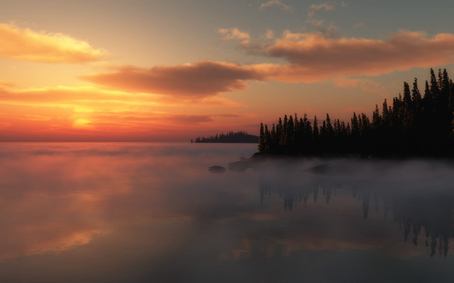 Lake sunset clouds water matte free wallpaper - medium preview image