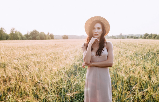 Woman hat wheat field crossed free wallpaper - medium preview image