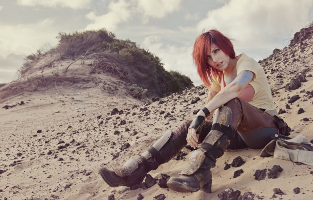 Woman red hair beach boot free wallpaper - medium preview image