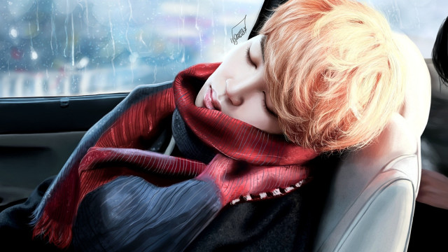 Boy sleeping car seat red free wallpaper - medium preview image