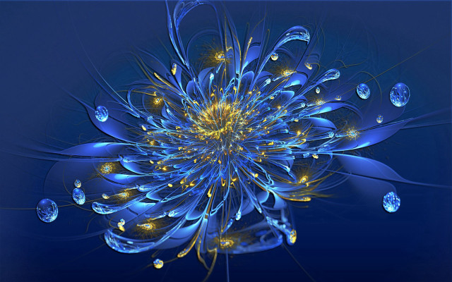 Blue flower water drops floating free wallpaper - medium preview image
