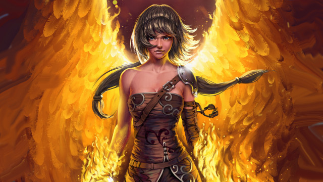 Woman sword fire angel autumn free wallpaper - medium preview image