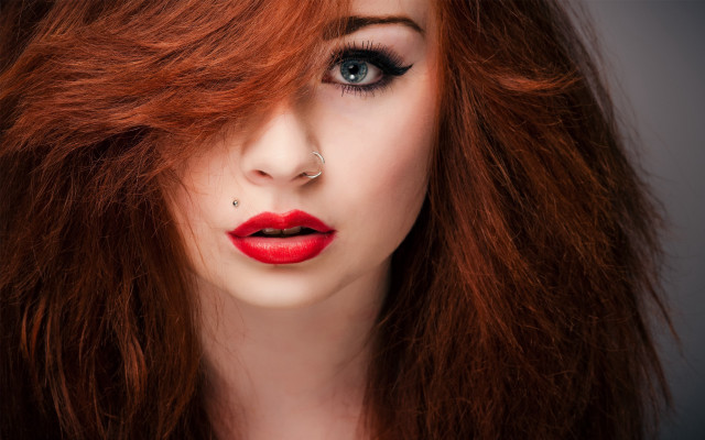Red hair piercings photorealistic portrait free wallpaper - medium preview image