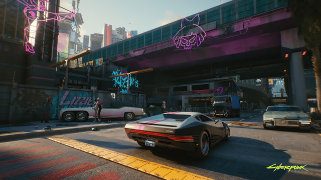 Car bridge graffiti neon retrowave free wallpaper - medium preview image