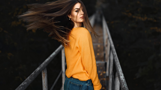 Woman bridge wind flowing hair free wallpaper - medium preview image