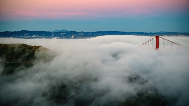 Golden gate foggy beachscape precisionism free wallpaper - medium preview image