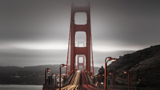 Bridge light trail mountain fog free wallpaper - medium preview image