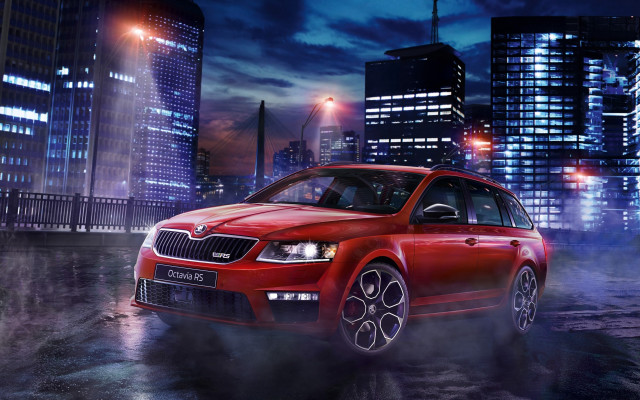 Red car night city fog #2 free wallpaper - medium preview image