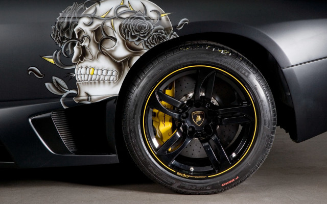Black sportscar skull side yellow free wallpaper - medium preview image