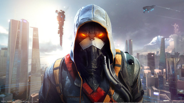 Man hooded gasmask futuristic city free wallpaper - medium preview image