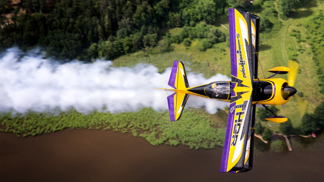 Yellow purple plane forest river free wallpaper - medium preview image