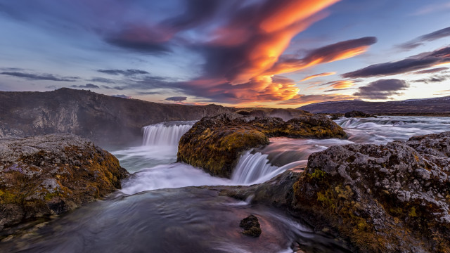 Waterfall sunset cloudy sky nature #2 free wallpaper - medium preview image