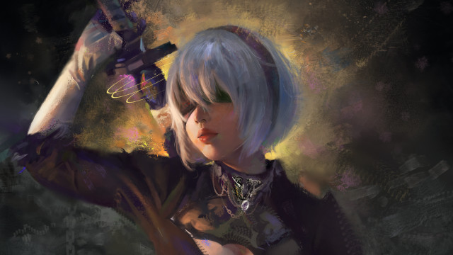 Nier automata girl weapon smoke free wallpaper - medium preview image