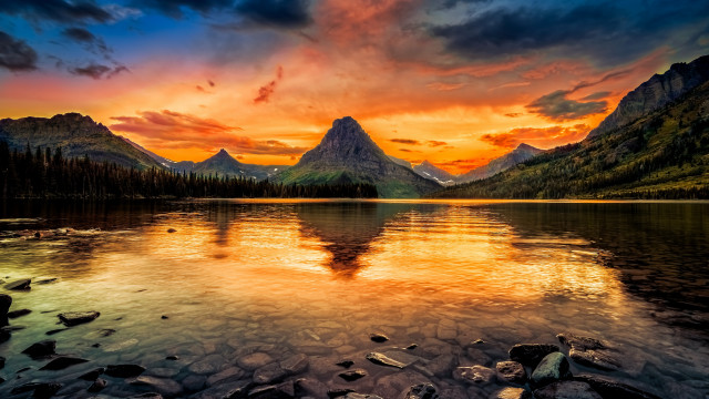 Sunset mountain lake clouds landscape free wallpaper - medium preview image