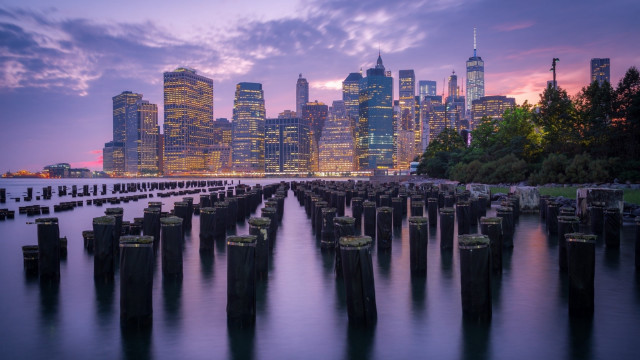 City skyline water dock precisionism free wallpaper - medium preview image