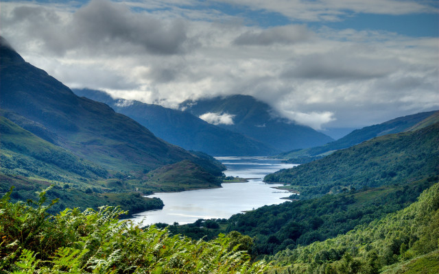 Valley lake mountains clouds beautiful free wallpaper - medium preview image