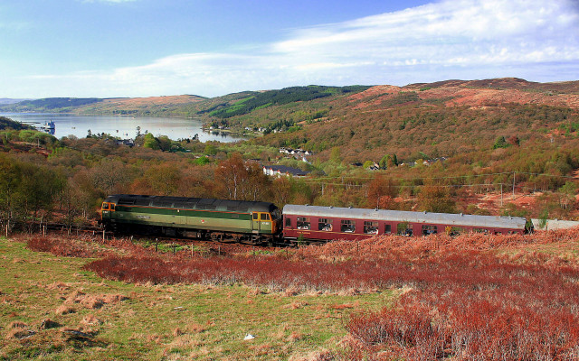 Train lake mountains green countryside free wallpaper - medium preview image