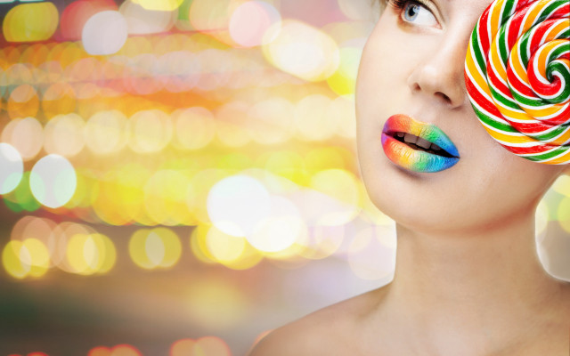 Woman candycane colorful background blurry free wallpaper - medium preview image