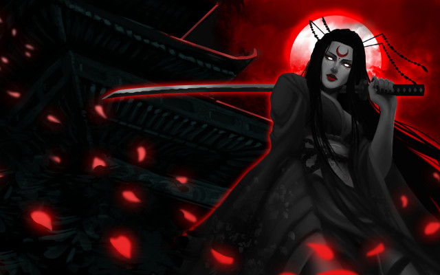Woman sword red moon dark free wallpaper - medium preview image