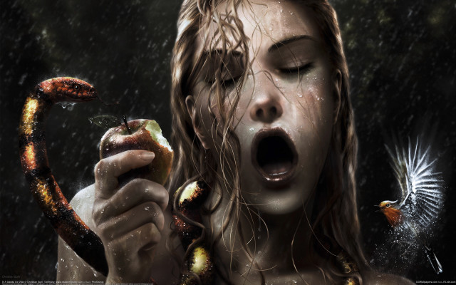 Woman snake bird gothic photorealistic free wallpaper - medium preview image