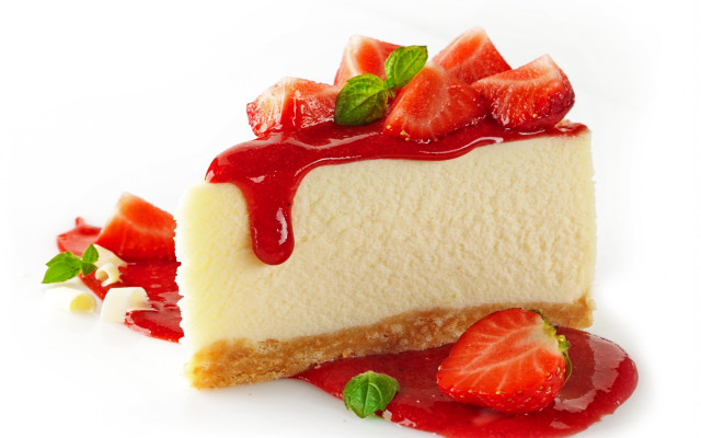 Cheesecake strawberries sauce food photography free wallpaper - medium preview image