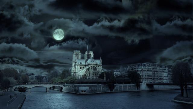 Castle river moon gothic matte free wallpaper - medium preview image