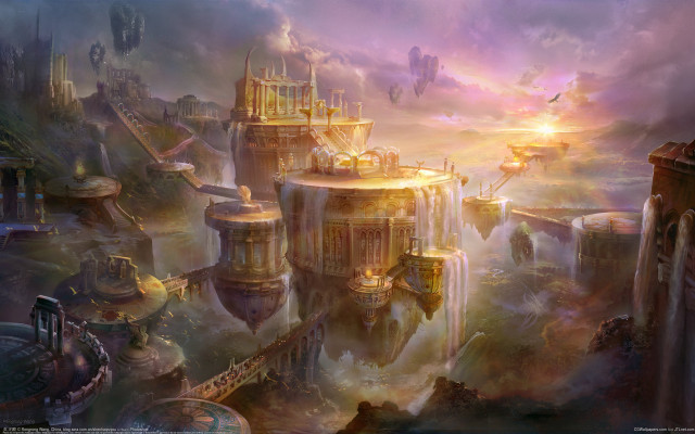 Futuristic city tower sunset skyline free wallpaper - medium preview image