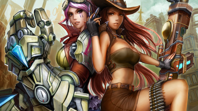 Fantasy steampunk girls robot city free wallpaper - medium preview image