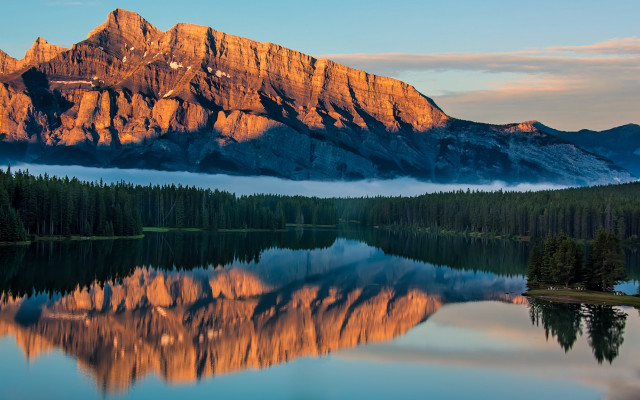 Mountain range reflection forest foggy free wallpaper - medium preview image