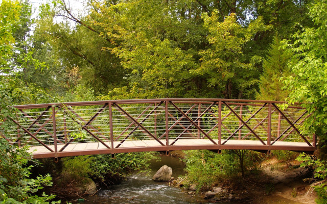 Bridge stream forest rocks autumn free wallpaper - medium preview image