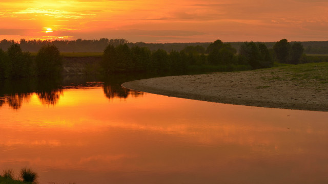 Sunset river bridge trees grassy free wallpaper - medium preview image