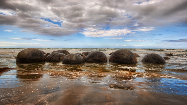 Rocks water beach clouds sky free wallpaper - medium preview image