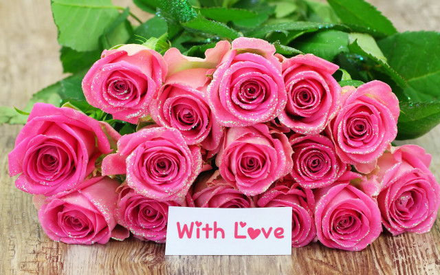 Pink roses love sign table free wallpaper - medium preview image