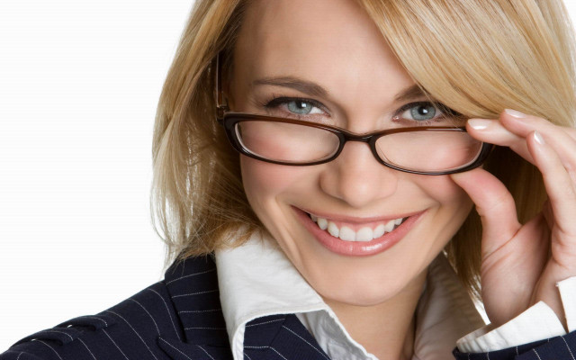 Woman glasses suit smiling adjusting free wallpaper - medium preview image
